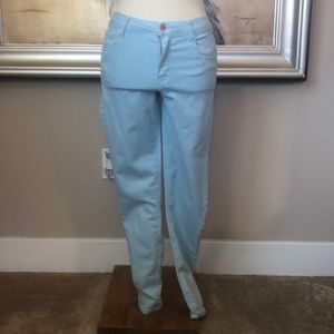 Blue Mid Rise Cotton Stretchy Ankle Pants